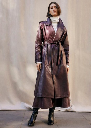 Phase Eight Carla Croc Pu Trench Coats Burgundy Australia | UB6501923